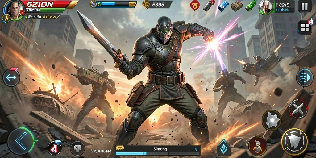 Tampilan menarik dari gameplay 62IDN saat bertempur di arena.