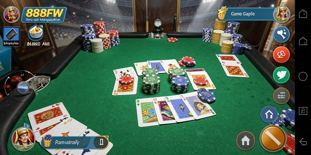 Gameplay seru dan kompetitif dalam 888FW saat bermain Gaple.