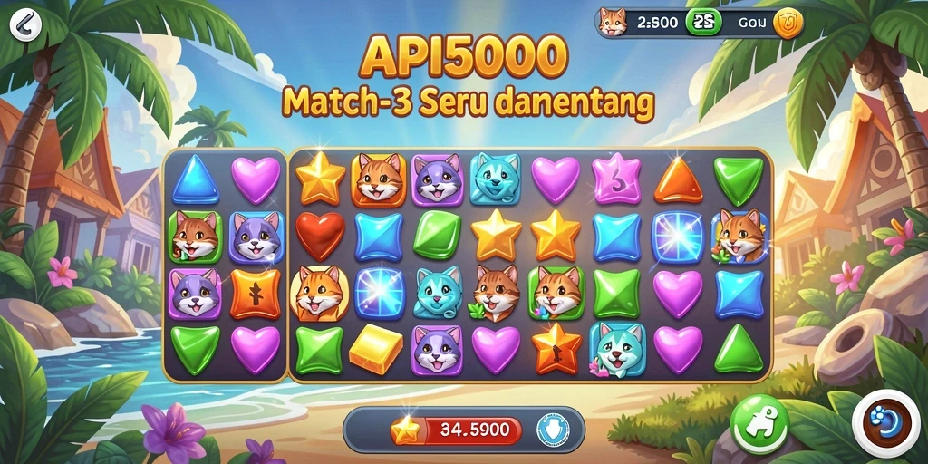 Tangkap layar dari gameplay seru API5000 dalam permainan Match-3.