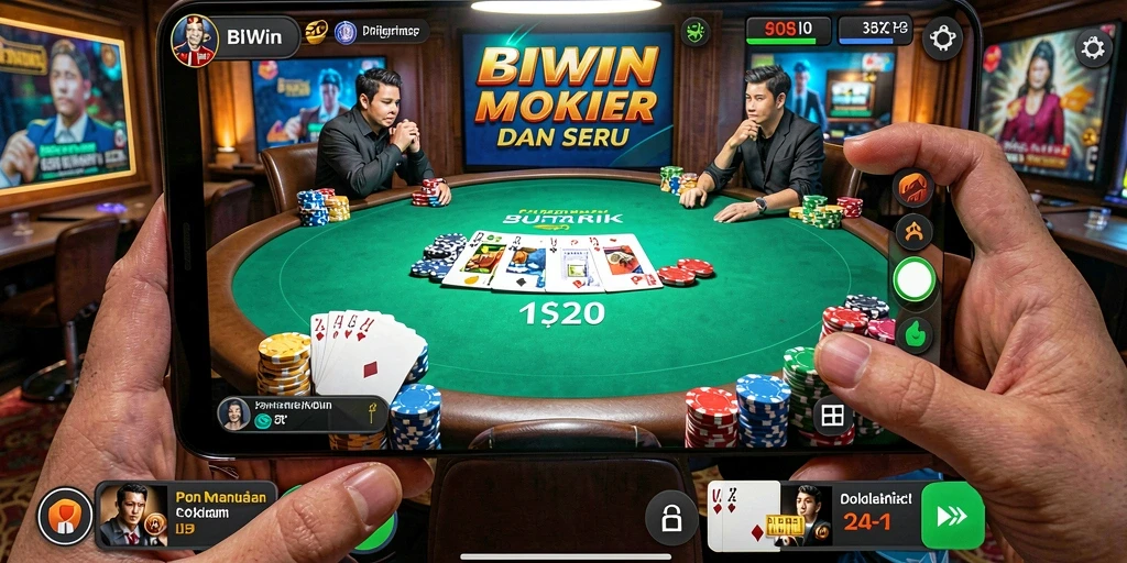 Screenshot BIWIN menampilkan gameplay seru dengan antarmuka poker yang menarik.