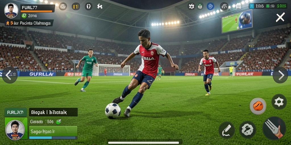 Screenshot gameplay FURLA77 menampilkan aksi menarik dalam pertandingan sepak bola.