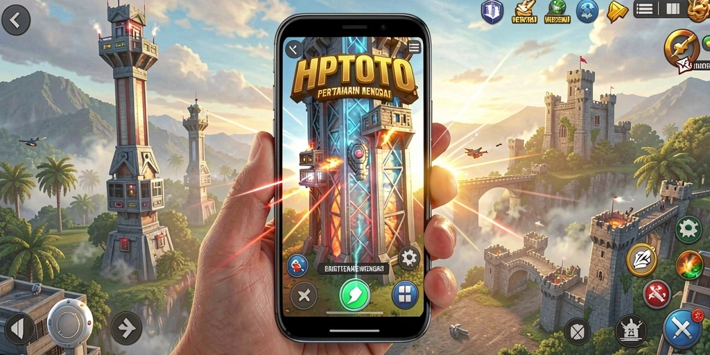 Tangkapan layar HPTOTO menampilkan aksi menara pertahanan yang seru.