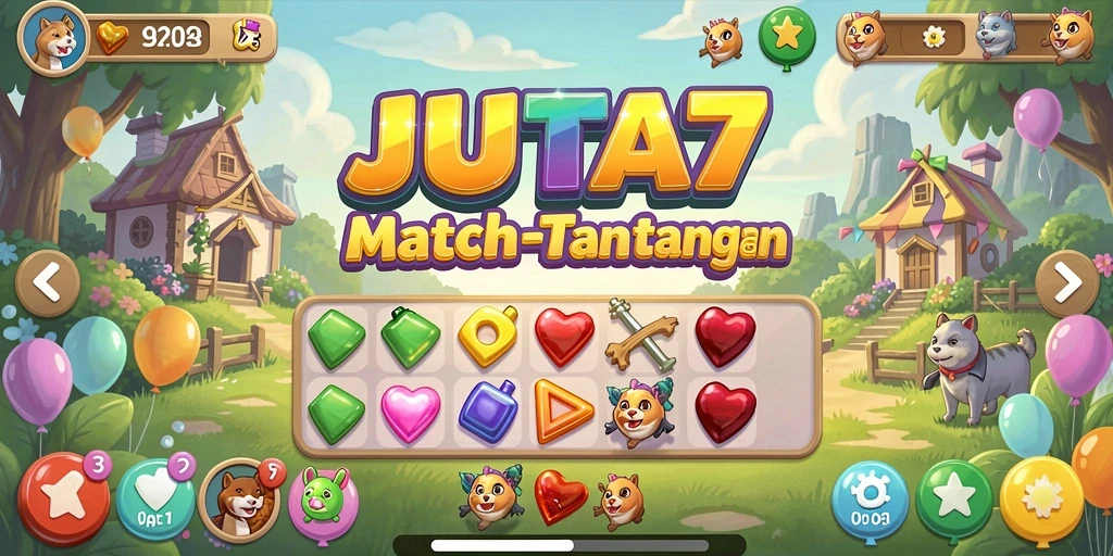 Tampilan gameplay JUTA7 yang penuh warna dan menantang.