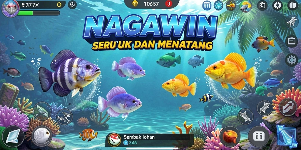 Tangkapan layar gameplay NAGAWIN yang menampilkan aksi Tembak Ikan yang seru.