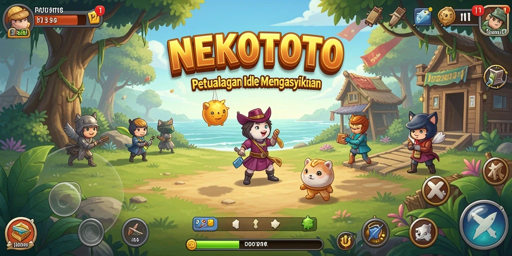 Tampilan gameplay yang mengasyikkan dari NEKOTOTO dengan kucing-kucing lucu.