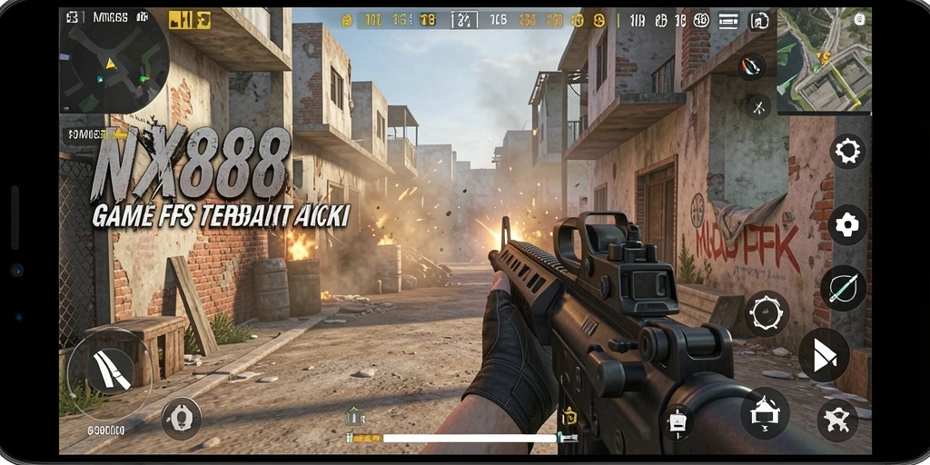 Screenshot menunjukkan momen seru dalam permainan FPS NX888.