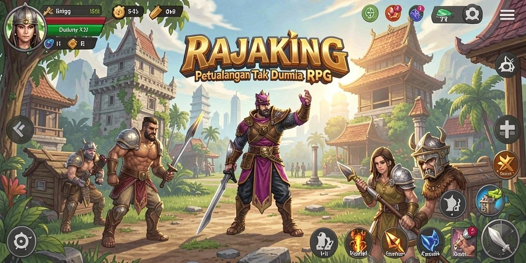 Gameplay seru dalam RAJAKING dengan karakter dan petualangan menarik.