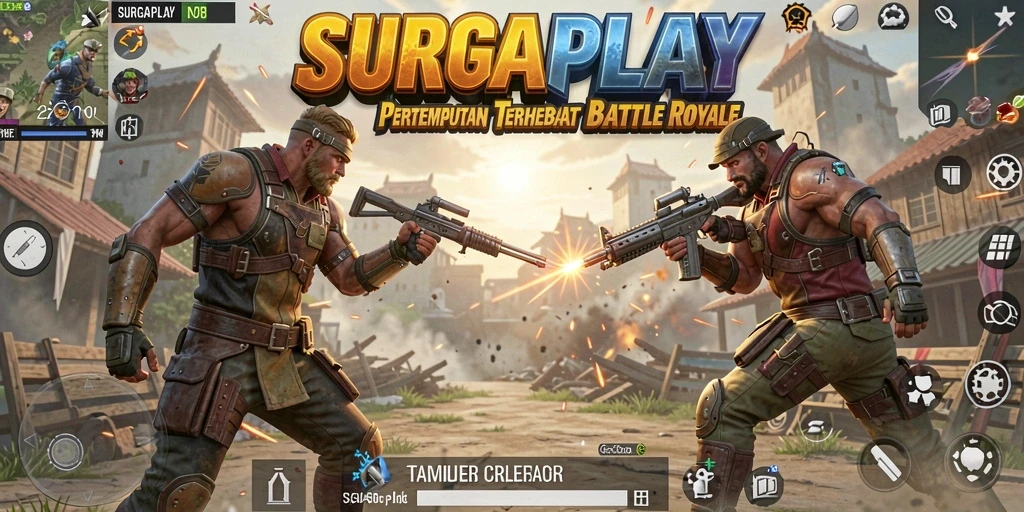 Gameplay mendebarkan dari SURGAPLAY yang menampilkan aksi pertempuran intens.