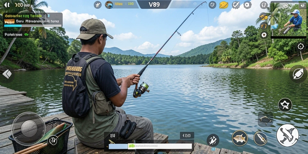 Screenshot gameplay V89 menampilkan pengalaman Fishing yang menyenangkan dan mendebarkan.