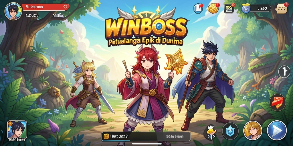 Tangkapan layar gameplay WINBOSS menampilkan aksi seru dan karakter Anime.