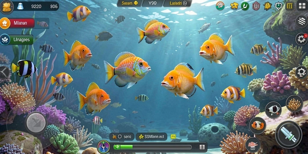 Tampilan gameplay seru Y89 saat menembak ikan.